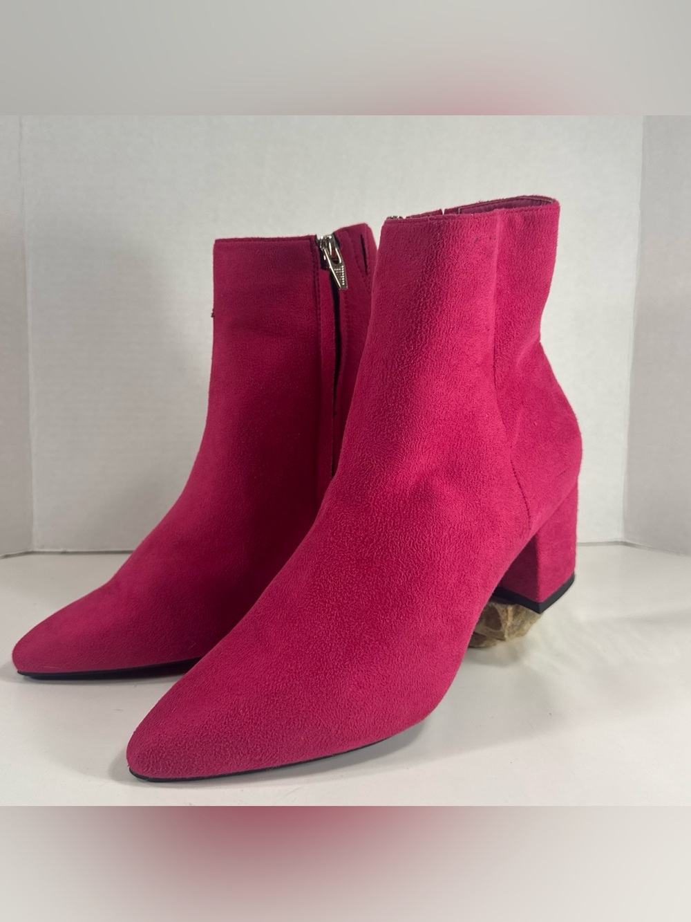 Women's Pink Suede Ankle Booties with Block Heel